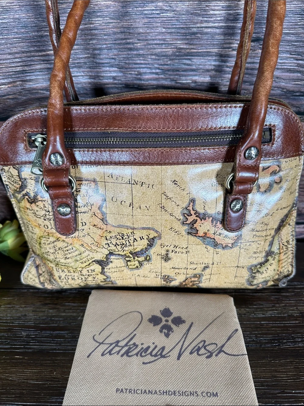 Patricia Nash European Map-Print Shoulder Bag with twisted handles